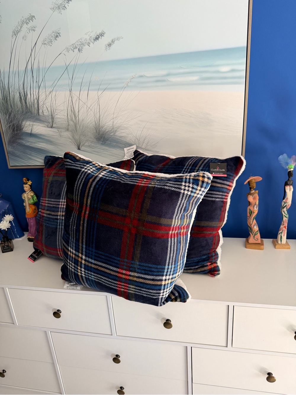 3 Cuddl Duds Plaid Print Plush Throw Pillow. 20”x20”. Multicolor. New with Tags - Picture 3 of 16